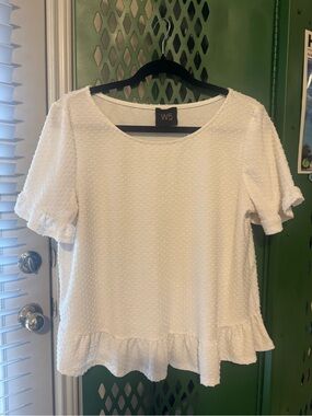 W5 White Swiss Dot Ruffle Top